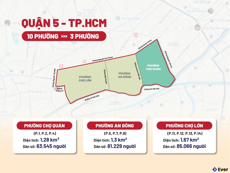 Thông tin phường chợ quán và các phường còn lại của Quận 5 sau sáp nhập