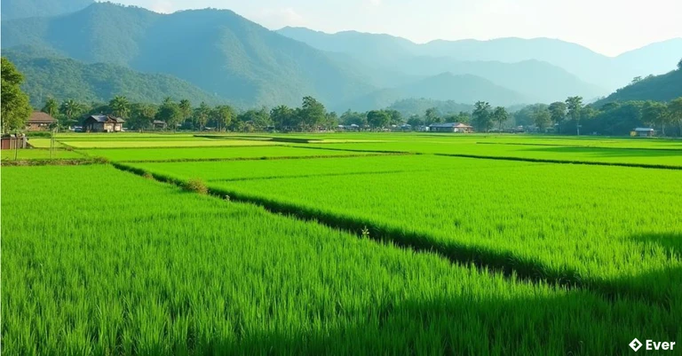 Toàn cảnh cánh đồng xanh mướt yên bình tại xã Thượng Quan