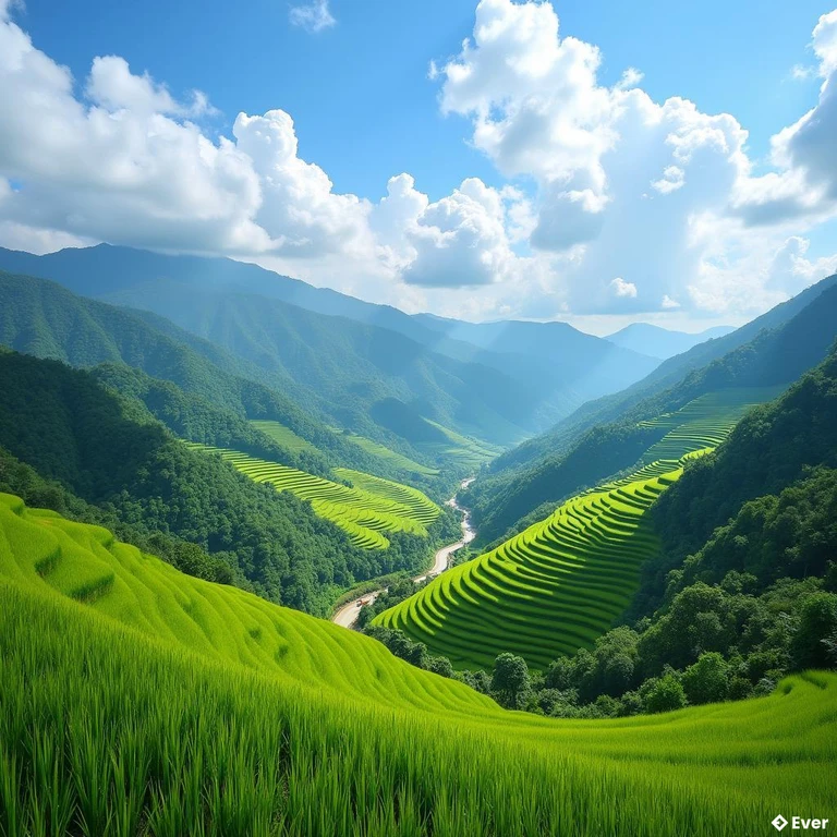 Toàn cảnh ruộng bậc thang xanh mướt tuyệt đẹp tại xã Púng Luông, Lào Cai