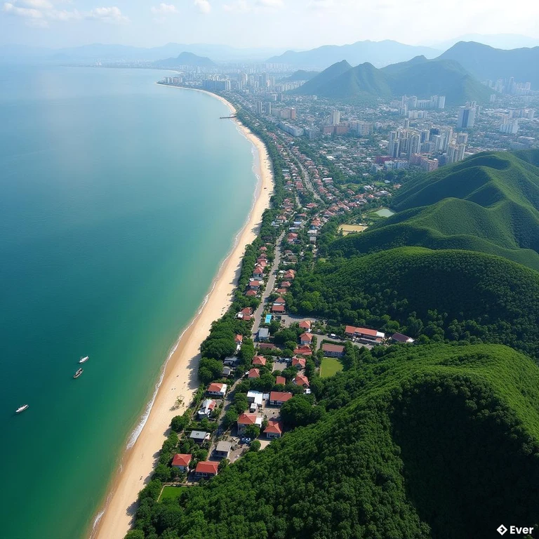 Toàn cảnh vẻ đẹp thiên nhiên và khu vực dân cư Phường Hải Vân nhìn từ xa