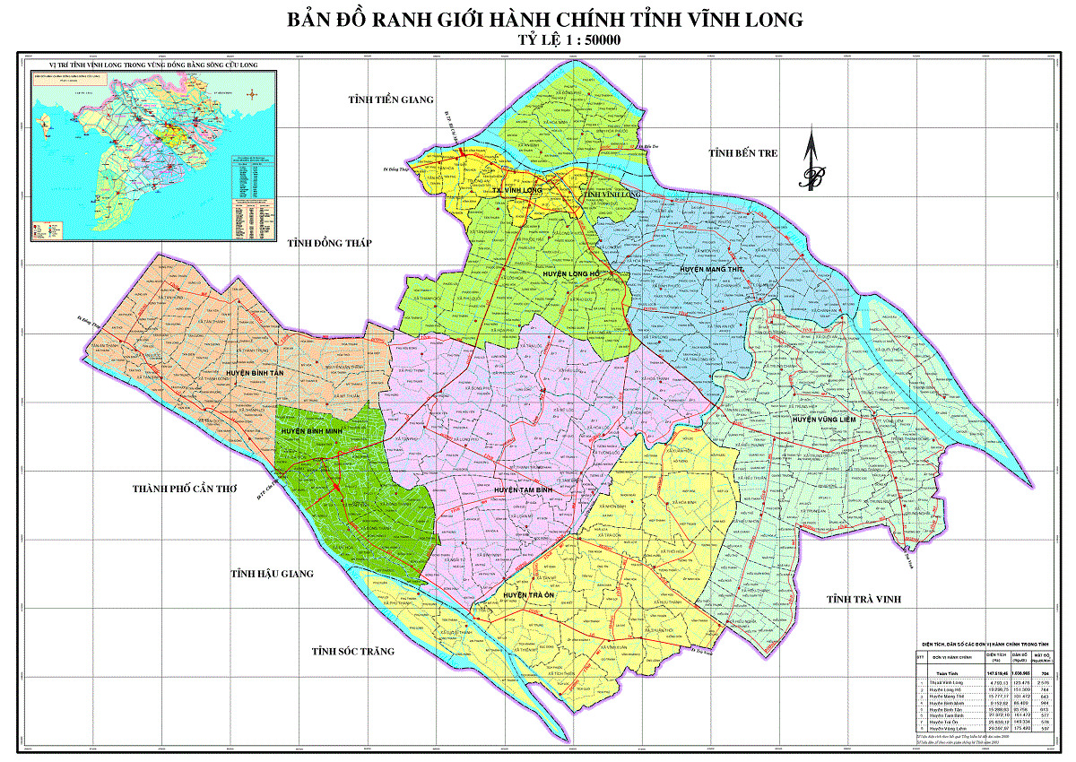 Bản đồ hành chính tỉnh Vĩnh Long khi chưa sáp nhập
