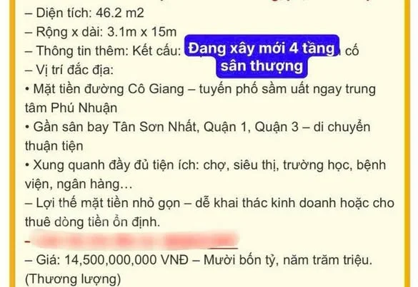 14 Tỷ 5 TLBán Nhà Đang Xây Mới MT Cô Giang,Quận Phú Nhuận.