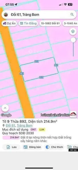 Chủ cần bán nhanh lô đất thuộc Xã Đồi 61 - Trảng Bom - Xã An Viễn Mới