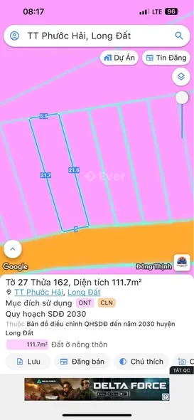 Xã Phước Hải . BRVT TPHCM Mặt tiền đường nhựa lớn .. chỉ con 2lô cạnh nhau