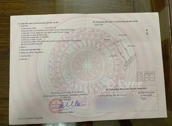 Chính chủ gửi bán 2 lô đất sẵn bìa tại phường Hòa Bình, Thủy Nguyên