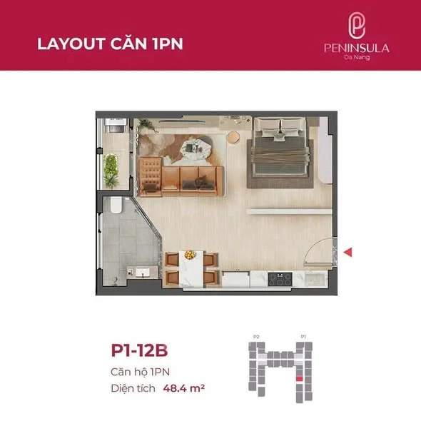 Cần bán căn hộ Peninsula P1, 1 ngủ, sát sông Hàn