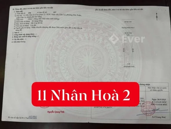 BÁN ĐẤT ĐƯỜNG 5M5 NHÂN HOÀ 2, HOÀ XUÂN, ĐÀ NẴNG - GIÁ 4,05 TỶ TL