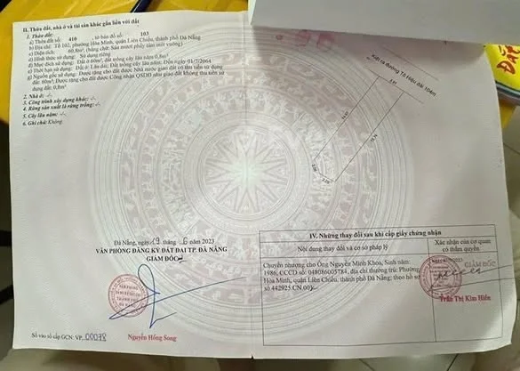 Bán Lô đất Kiệt oto 4m đường đổ nhựa Ngay Ngã 5 Tô Hiệu Q. Liên Chiểu