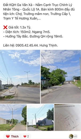 Đất KQH Ga Văn Xá - Nằm Cạnh Trục Chính Lý Nhân Tông - Quốc Lộ 1A.