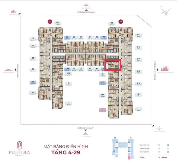 Căn hộ Peninsula Đà Nẵng - 1PN - 45,3M2 - 3 Tỷ 125 - view sông Hàn, công viên, nội khu - Tầng 27