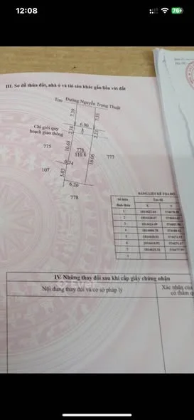 MẶT TIỀN NGUYỄN TRỌNG THUẬT-THUỶ LƯƠNG DT :110m ngang 6m Đường 10m