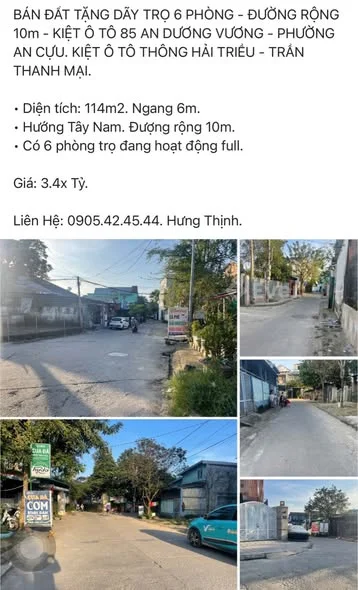 BÁN ĐẤT TẶNG DÃY TRỌ 6 PHÒNG - ĐƯỜNG RỘNG 10m - KIỆT Ô TÔ 85 AN DƯƠNG VƯƠNG - PHƯỜNG AN CỰU