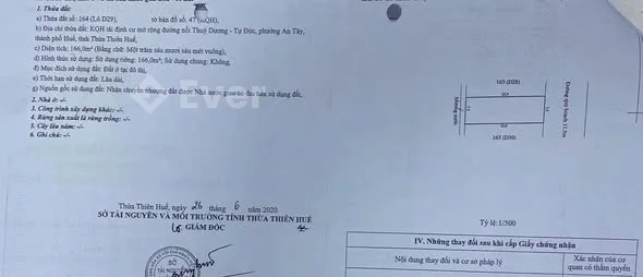 Bán 166m2 mặt tiền Lương Nhữ Hộc, KQH Xóm Hành, phường An Cựu, thành phố Huế Giá bán 3,8xx tỷ