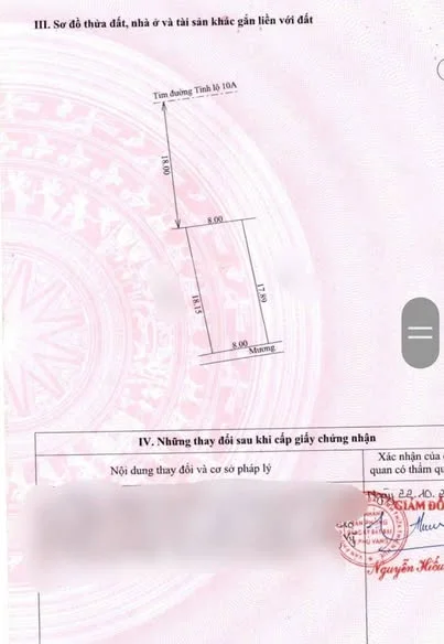 Mt tỉnh lộ 10 KQH Phước Linh, lô sạch, vị trí đẹp một lô duy nhấtDt: 176m ngang 8m