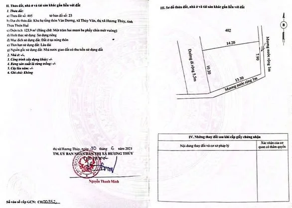 Bán lô đất kẹp mương bên hông khu xen ghép TDP Vân Dương, phường Vỹ Dạ, TP Huế Diện tích 123m2