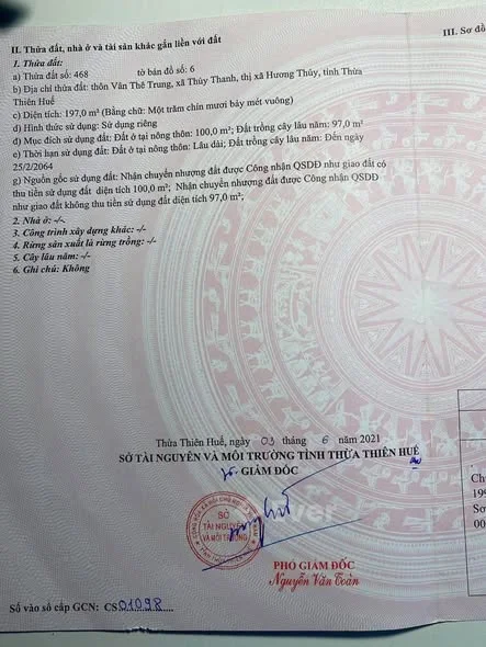 Bán đất 197m2 Vân Thê Trung, Thuỷ Thanh, Huế giá rẻ chỉ 1,45 tỷ