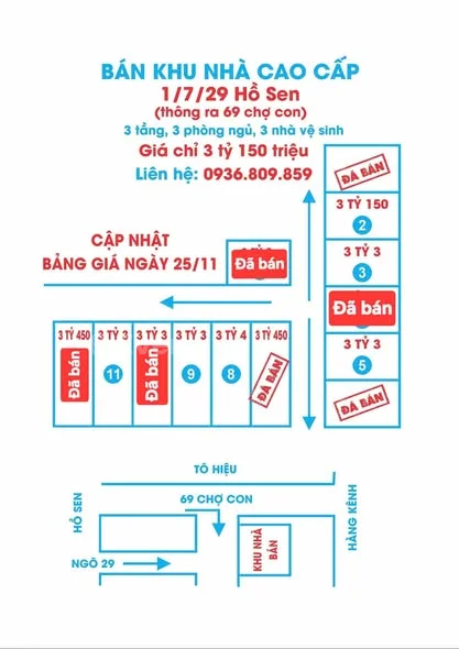 Bán căn nhà 3 tầng tại khu nhà 1/7/29 Hồ Sen