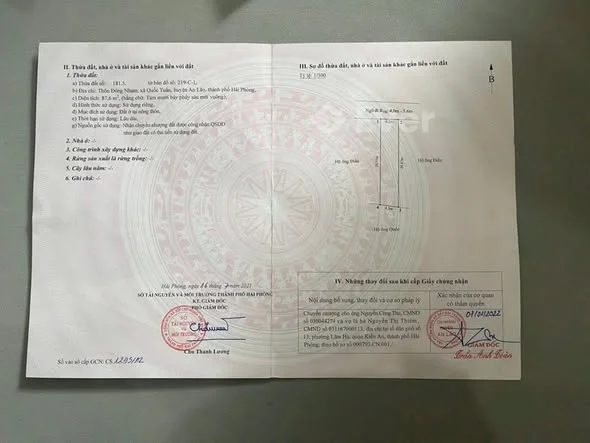 Chính Chủ Cần Bán Đông Nham, Quốc Tuấn, An Lão, HP