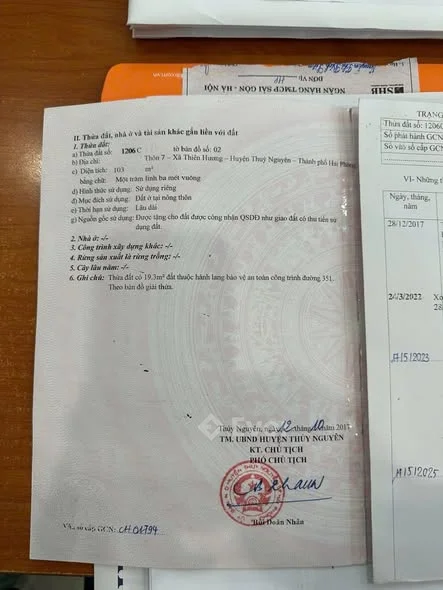 CHÍNH CHỦ BÁN ĐẤT – GẦN CỔNG CHỢ TRỊNH XÁ, THIÊN HƯƠNG – THỦY NGUYÊN Diện tích sổ: 103m²