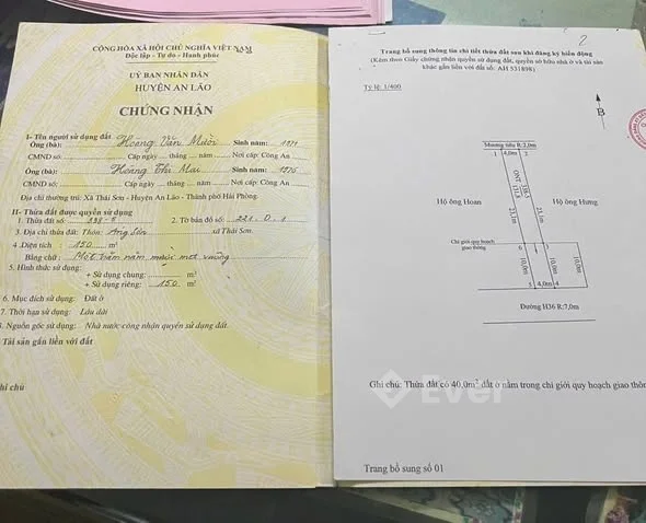 Bán đất đẹp tại Đường trục liên xã Thái Sơn, An Lão, Hải Phòng