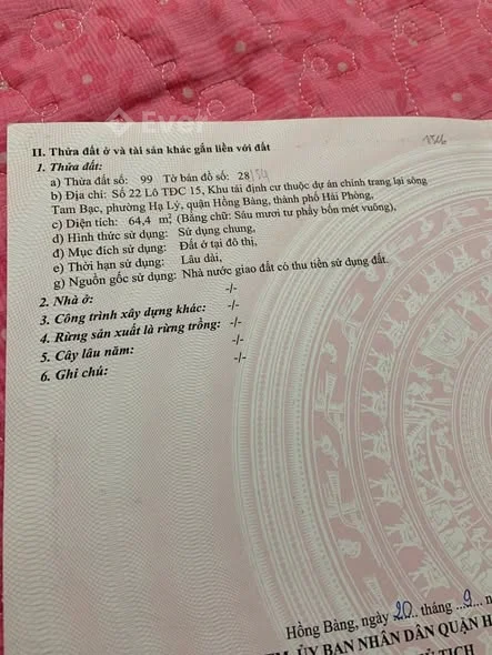 Chuyển nhượng lô đất số 22 Tđc 15 khu tái định cư Thế Lữ, mặt đường Hạ Lý, Hồng Bàng