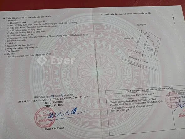 CHÍNH CHỦ GỬI BÁN LÔ ĐẤT Vị trí: TDP Hợp Thành 3, Phường Lê Ích Mộc, TP Hải Phòng