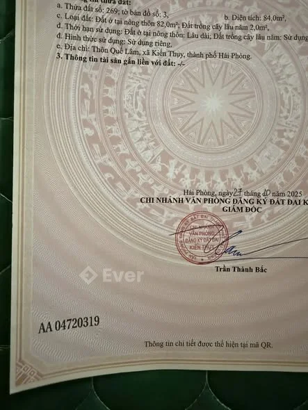 Bán lô đất tại Quế Lâm Thuỵ Hương Kiến Thuỵ Hải Phòng-diện tích 84m2
