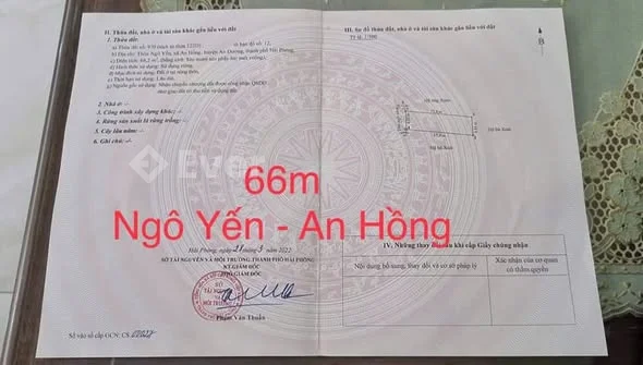 66m Ngô Yến phường an hồng (cũ) nay là Hồng An choe sau 1 nhà mặt trục