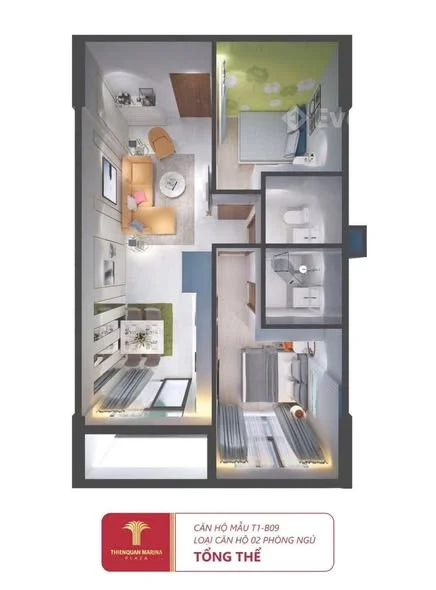 Căn Hộ Thiên Quân Marina Cần Thơ Cần bán : -Căn 52m2 -2PN Tầng 20 (Chưa ký hợp đồng ) Tầng 20 Giá H