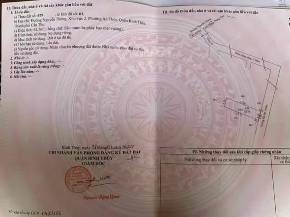 BÁN NỀN HẺM 67 ĐƯỜNG NGUYỄN THÔNG PHƯỜNG AN THỚI QUẬN BÌNH THỦY