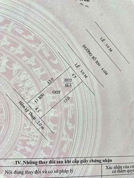 NỀN ĐẸP KHU HƯNG PHÚ - đường B30 Chốt: 3 tỷ 080- DT: 4,5 x 13 = 58,5m2- Sổ hồng thổ cư