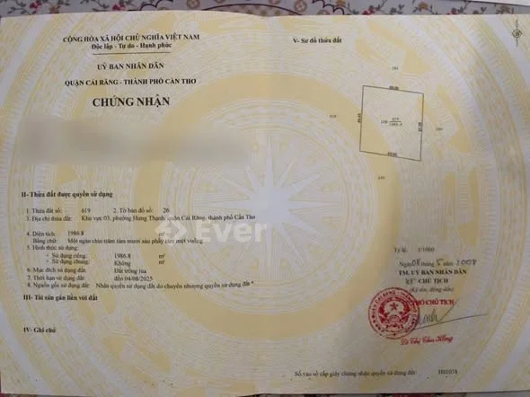 CHỦ GỬI :THƠMBÁN ĐẤT KV3 . P CÁI RĂNG TPCTDIỆN TÍCH : 43 x 45 = 1986.8m2