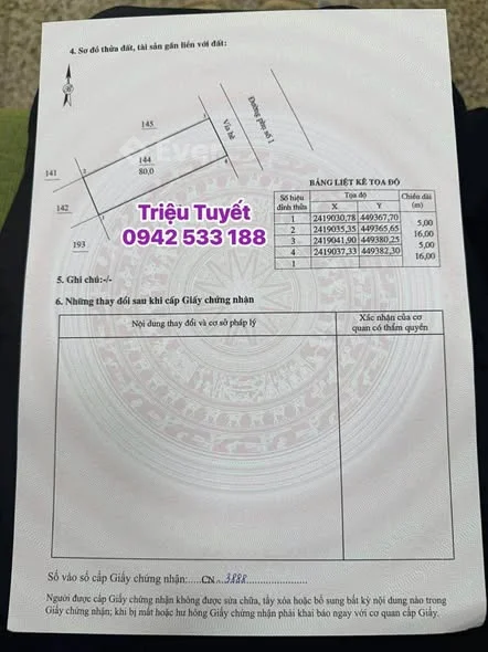 Bán lô đất 80m2, nằm gần chợ Phú Lộc, hướng đông Bắc, mặt tiền rộng: 5m