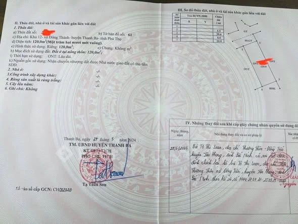 Cần bán ô đất mặt đường TL 318 - khu 12, xã đông thành, thanh ba, phú thọ