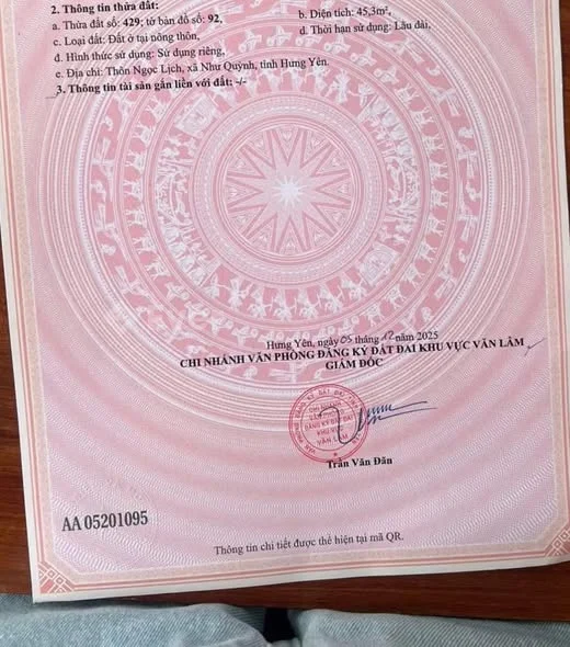 CHÍNH CHỦ LÔ GÓC 45,3M NGỌC LỊCH NHƯ QUỲNH CỬA NGÕ ĐẠI ĐÔ THỊ VIN.2.3 Diện tích 45,3m2