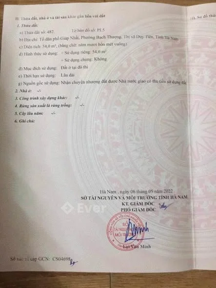 Chính chủ gửi bán đất tại tổ dân phố Giáp Nhất, phường Đồng Văn, tỉnh Ninh Bình