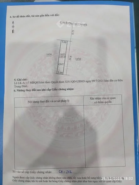 BÁN LÔ ĐẤT MBQH 3251 xã Lưu Vệ (Quảng Định cũ)Điểm nổi bật: Gần Đại lộ Võ Nguyên Giáp - 1,6 tỷ - 133m²