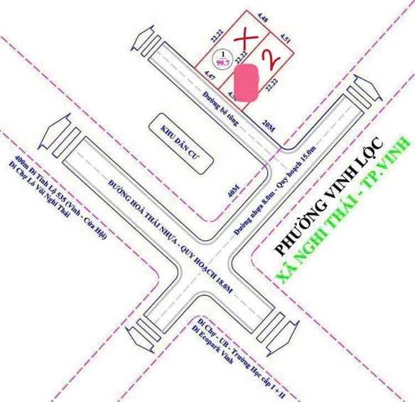 Bán đất xóm Thái Thịnh ,Nghi Thái , P Vinh Lộc Diện tích: 100,3m2 (4,5*22,22)