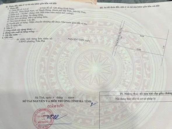 ĐẤT QH KINH NAM, THẠCH HƯNG_PHƯỜNG THÀNH SEN_HÀ TĨNH