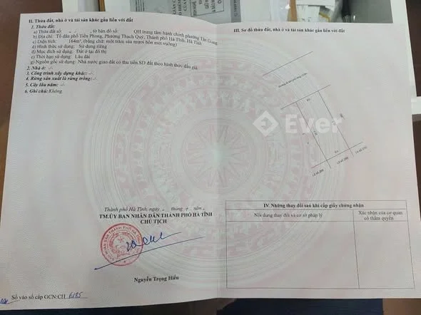 ĐẤT TDP TIỀN PHONG, THẠCH QUÝ_PHƯỜNG THÀNH SEN_HÀ TĨNH