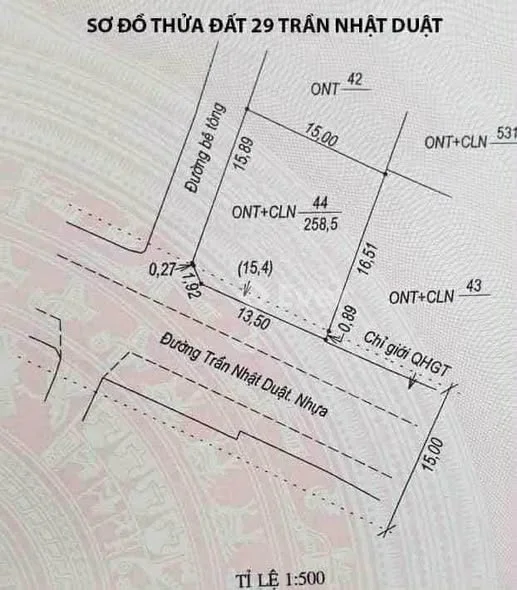 Siêu rẻ bán gấp mt đường nhựa trung tâm Mt Trần Nhật Duật 258m2 đất ở sẵn 200 m2 đất ở
