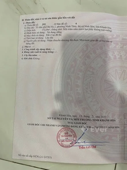 Chủ gửi bán 2 Lô đất TĐC Bá hà 2 Phường Đông Ninh thủy Diện Tích 308 m thổ cư