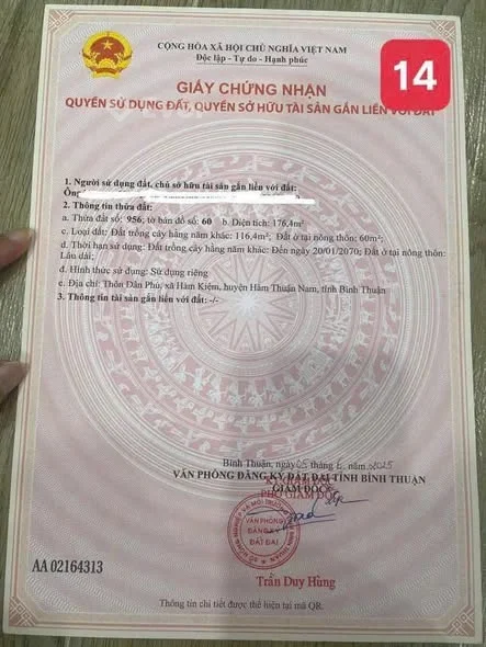 BÁN ĐẤT TẶNG NHÀ CẤP 4 TẠI XÃ HÀM KIỆM - TỈNH BÌNH THUẬN (HK 5) - Thỏa thuận - 176m²