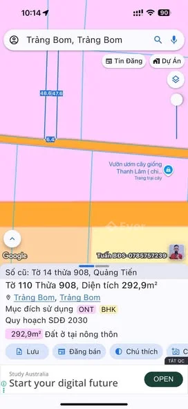 Quãng tiến 292m2 gần full thổCách trưong ĐH Lâm Nghiệp 500m