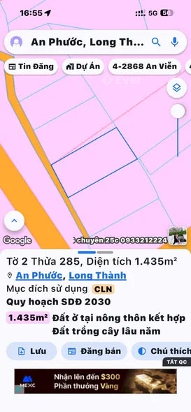 BÁN LÔ ĐẤT DIỆN TÍCH LỚN – ẤP 8 AN PHƯỚC, ĐỒNG NAI Vị trí: Ấp 8, xã An Phước