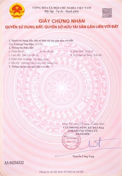 chính chủ cần bán gấp lô đất Tân Triều Đồng Nai ( Vĩnh cửu )diện tích : 96m2 full thổ cư 100%