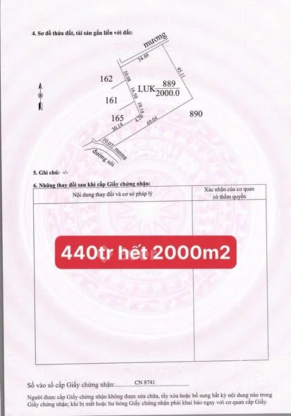 Suối Dộp xã châu Thành tây ninh 10m dài 69m nở hậu 45m 2000m2 Giá 440tr chốt cc liền