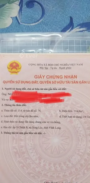 Bán đất mặt tiền dank tại ấp Ô Chích B, xã Song Lộc, tỉnh Vĩnh Long. Đất nền cao ráo, cặp đường dank