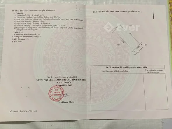 BÁN ĐẤT VƯỜN SẦU RIÊNG XÃ PHÚ ĐỨC, CHÂU THÀNH, BẾN TRE