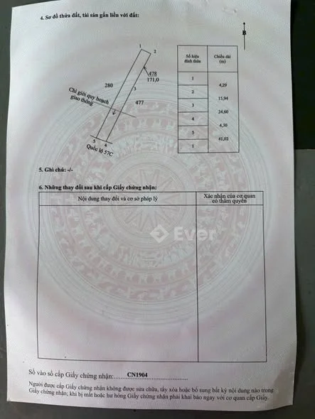 ttBÁN ĐẤT MẶT TIỀN QUỐC LỘ 57C (XÃ THUẬN ĐIỀN - GIỒNG TRÔM) - CÁCH CẦU ĐỎ 20m - 850 triệu - 171m²